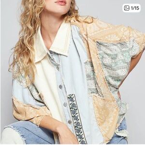 POL Patchwork Denim and Cream Shirt
